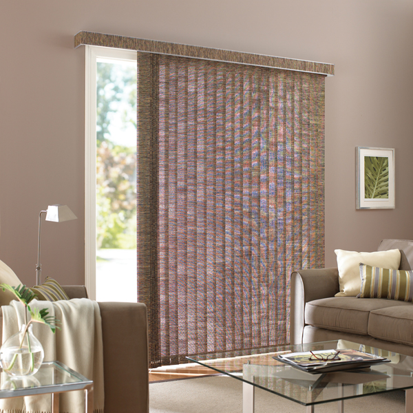 Living room with fabric panel track on a patio door