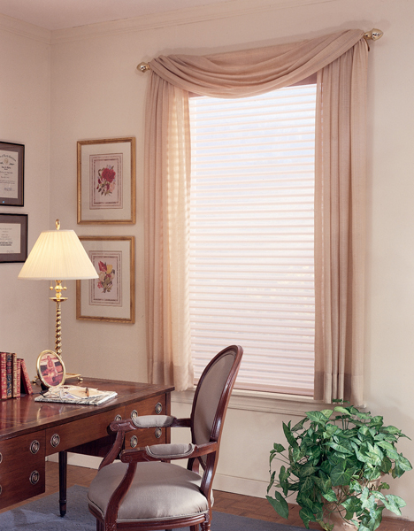 Study with a fabric shade and decorative valance