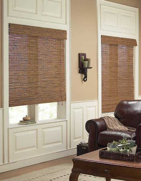 Woven Roman shades on French doors